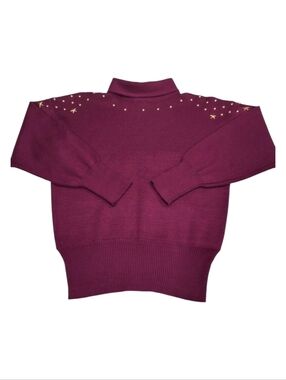 Meister~VTG 80s~Ski Sweater~Purple Brass Star Embellishment~Sporty~SIZE MEDIUM